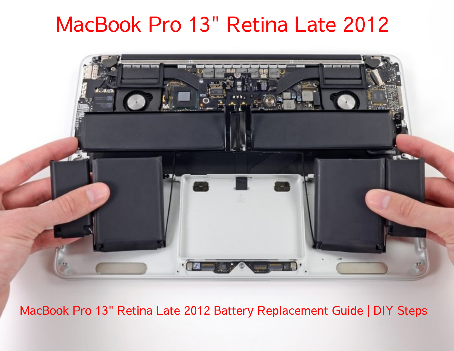 MacBook Pro 13" Retina Display Late 2012 with battery replacement tools and new battery.